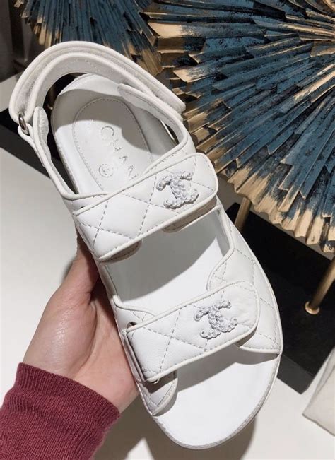 chanel white dad sandals|chanel velcro sandals 2020 price.